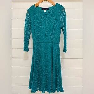 Blue Rain Teal 3/4 Sleeve Lace Dress